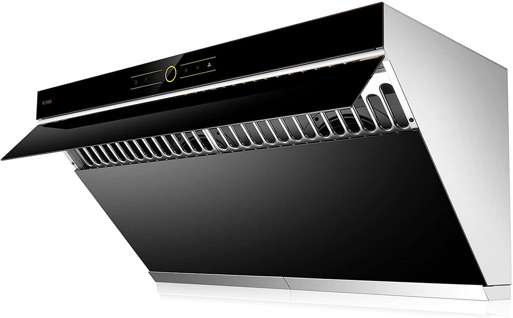 FOTILE JQG9001 Slant Vent Series 36" 850 CFM Under Cabinet or Wall Mount Range Hood with 2 LED lights and Touchscreen in Onyx Black Tempered Glass