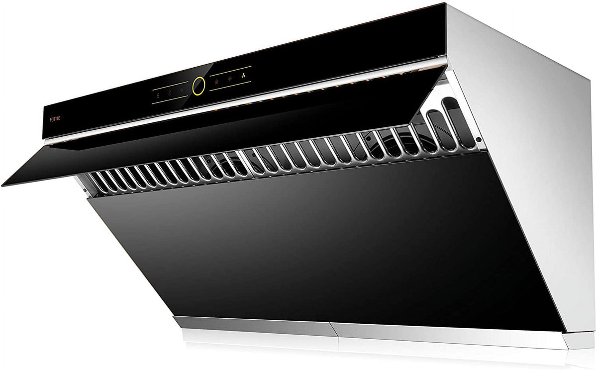 FOTILE JQG9001 Slant Vent Series 36" 850 CFM Under Cabinet or Wall Mount Range Hood with 2 LED lights and Touchscreen in Onyx Black Tempered Glass