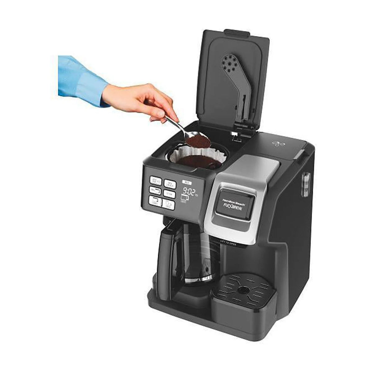 Hamilton Beach FlexBrew Trio 2-Way Coffee Maker, Compatible with K-Cup Pods or Grounds, Combo, Single Serve & Full 12c Pot, Black