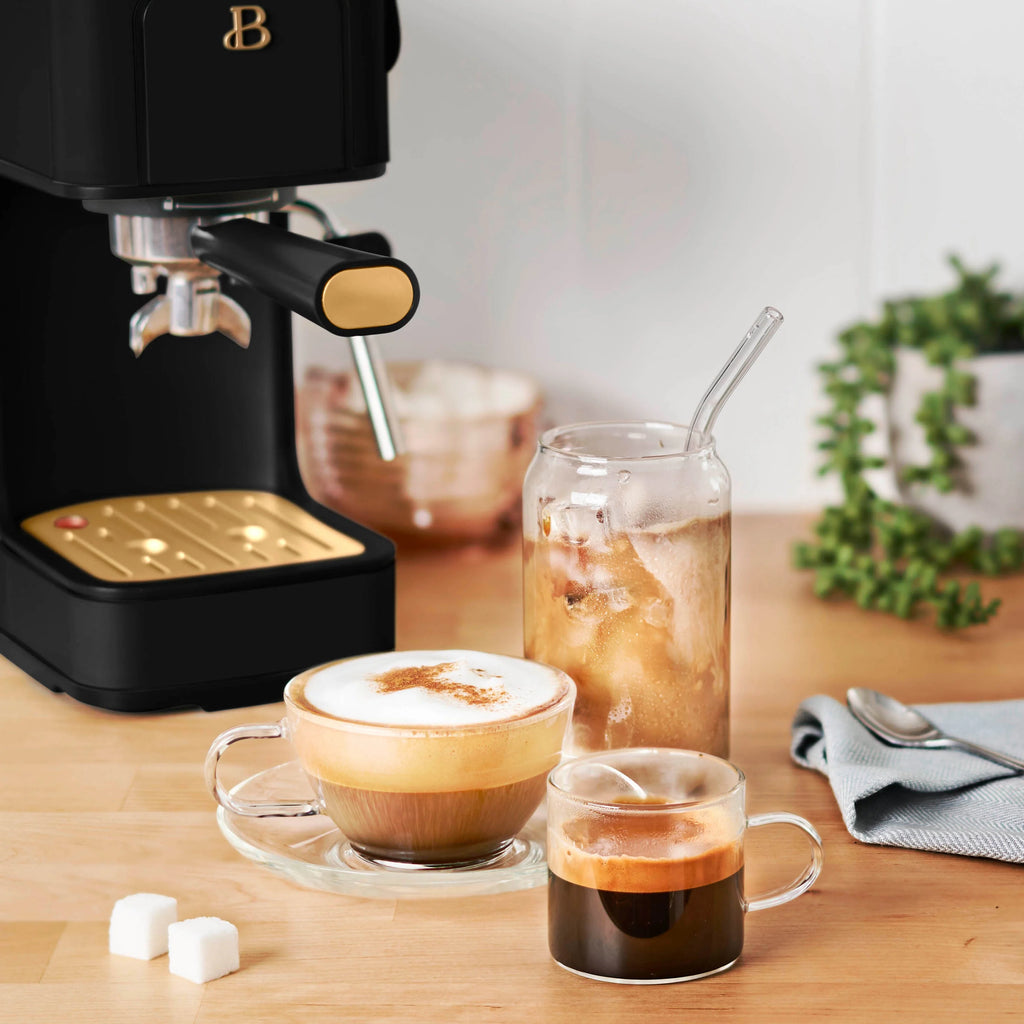 Beautiful Slim Espresso Machine with 20-Bar Pressure, Black Sesame by Drew Barrymore