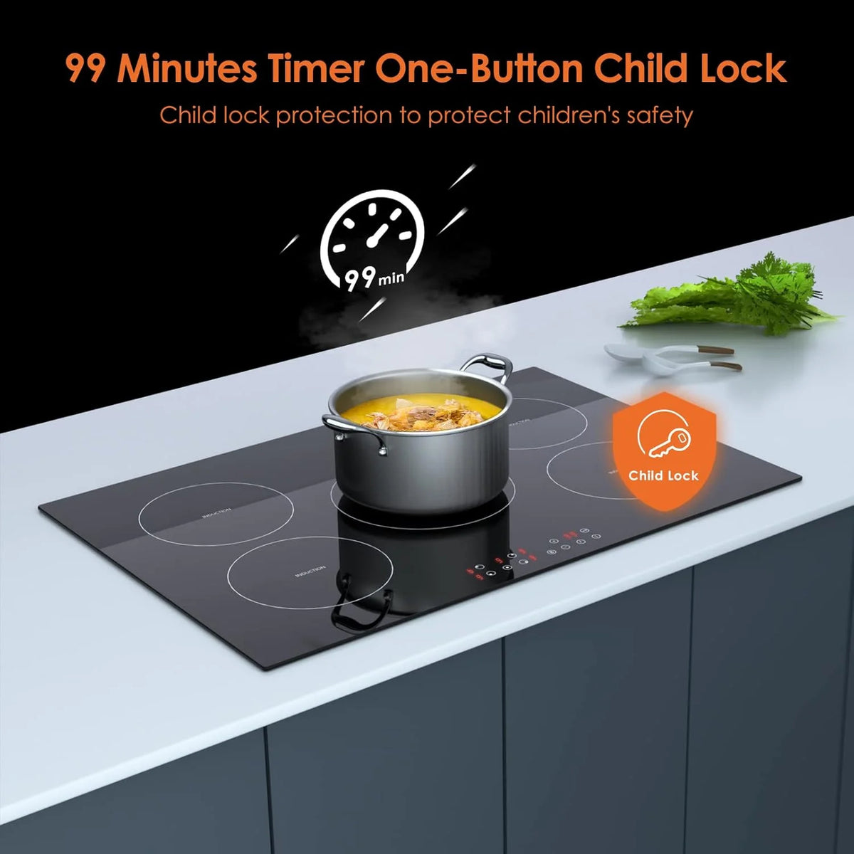 Homtone 30 Inch Electric Cooktop 4 Burners Built-in Electric Stovetop -Timer & Child Safety Lock