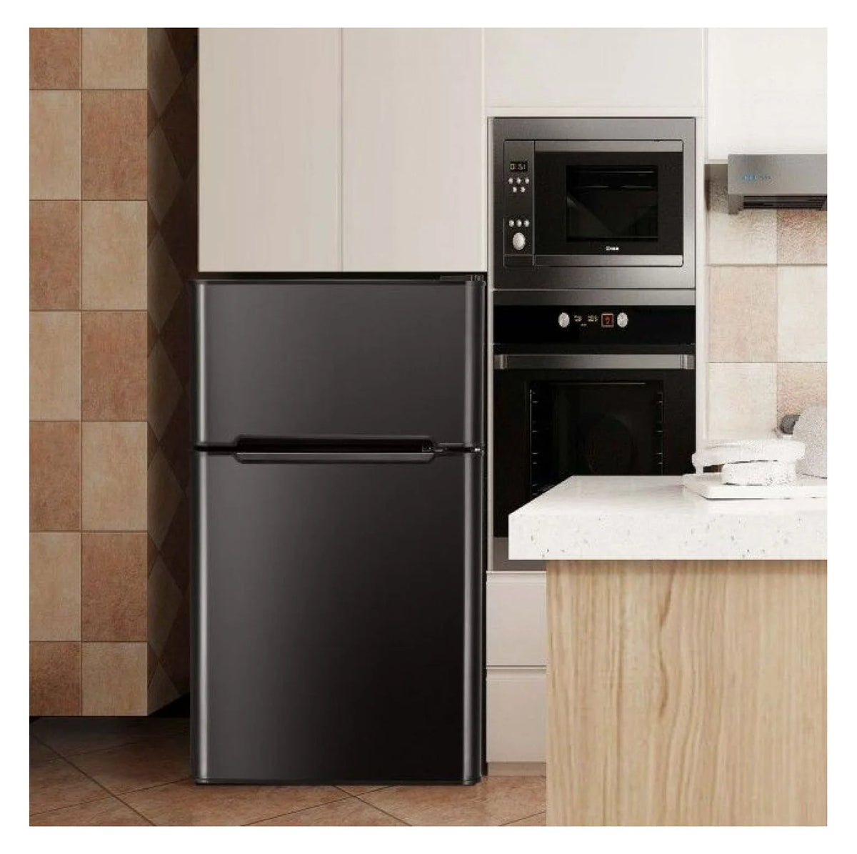 3.2 cu ft Compact Refrigerator - Stainless Steel Mini Fridge with Freezer, Adjustable Thermostat, and Can Dispenser - Ideal for Dorms, Apartments, Wet Bars