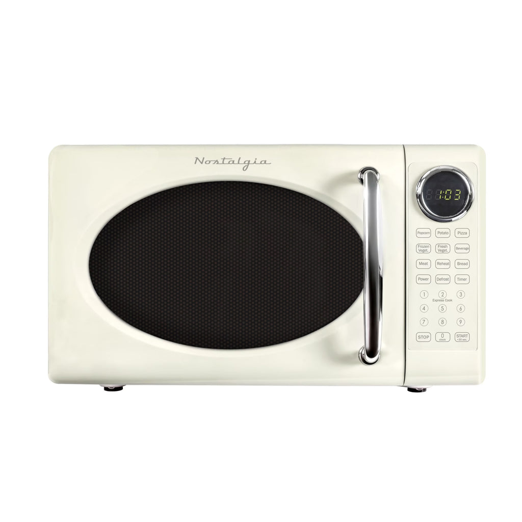 Nostalgia Retro Microwave Oven - 0.7 Cu Ft & 700-Watt Countertop Microwave with Glass Turntable, Child Safety Lock, 8 Auto-Cook Programs & Digital Clock - Aqua