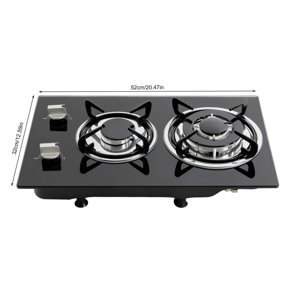 2 Burner Modern Gas Cooktop Gas Stove Top with 2 Burner Black 20.47*12.6 in