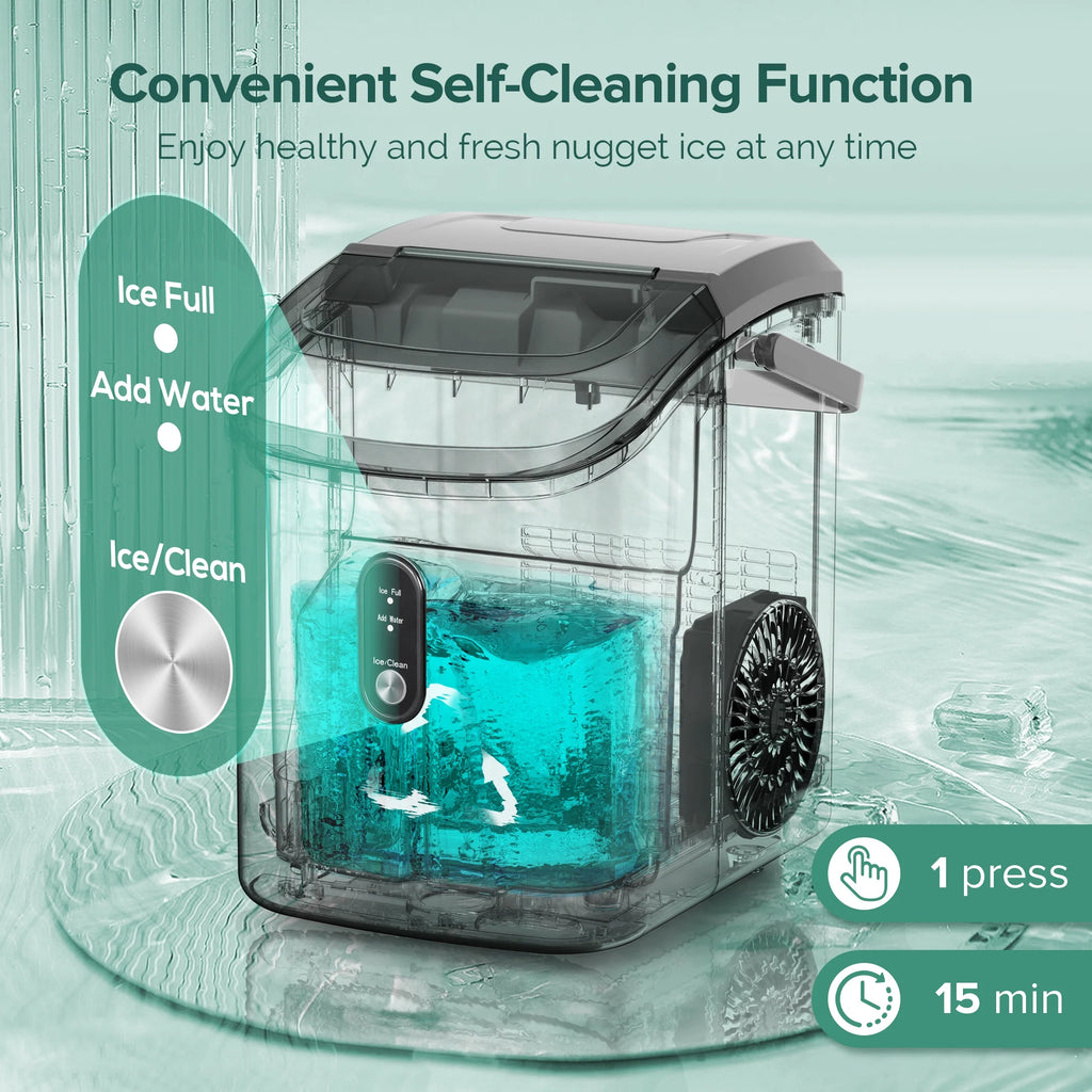 KISSAIR Nugget Ice Maker Countertop with Soft Chewable Pellet Ice, Portable Ice Machine with Handle, 35lbs/24H, Grey