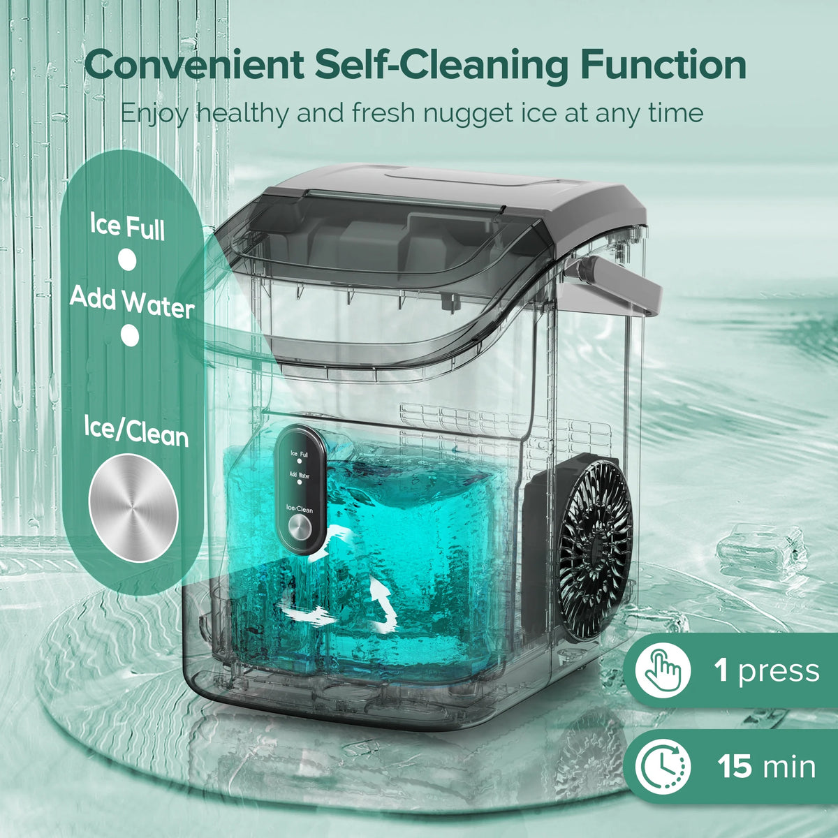 KISSAIR Nugget Ice Maker Countertop with Soft Chewable Pellet Ice, Portable Ice Machine with Handle, 35lbs/24H, Grey