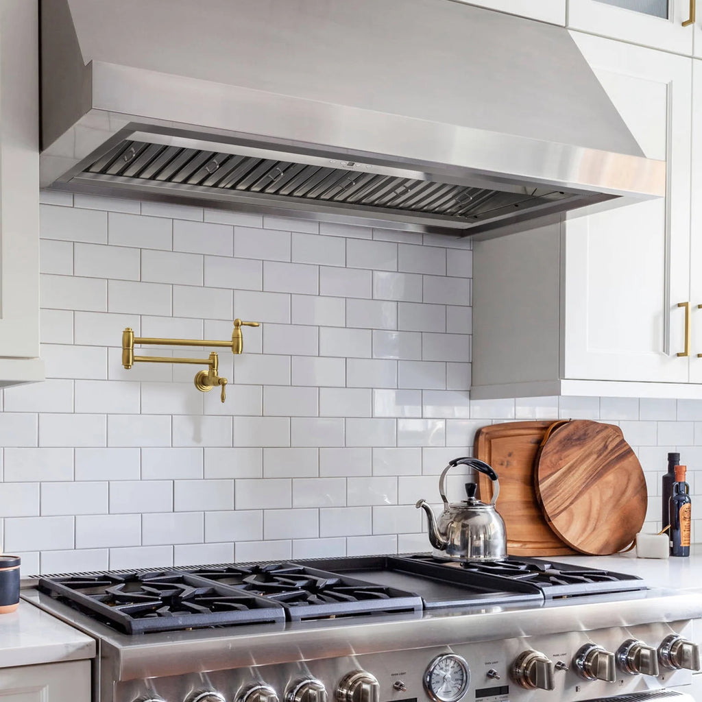 Akicon 48 Inch Range Hood Insert, Stainless Steel 8" Ducted Insert/Built-in Kitchen Vent Hood with 1200 CFM Suction, Dimmable LED Lights and Dishwasher Safe Filters, 4 Speed-Cool White