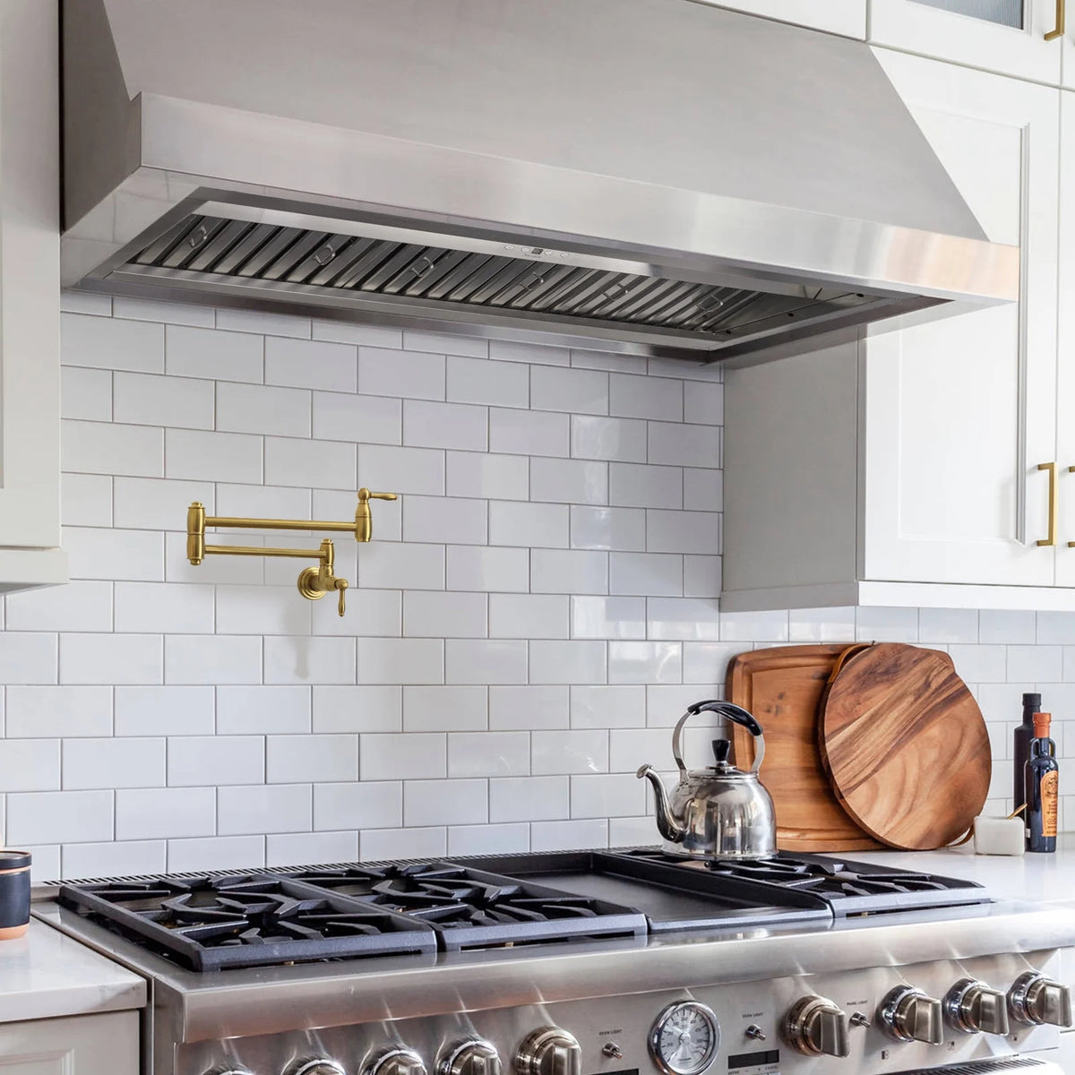 Akicon 48 Inch Range Hood Insert, Stainless Steel 8" Ducted Insert/Built-in Kitchen Vent Hood with 1200 CFM Suction, Dimmable LED Lights and Dishwasher Safe Filters, 4 Speed-Cool White