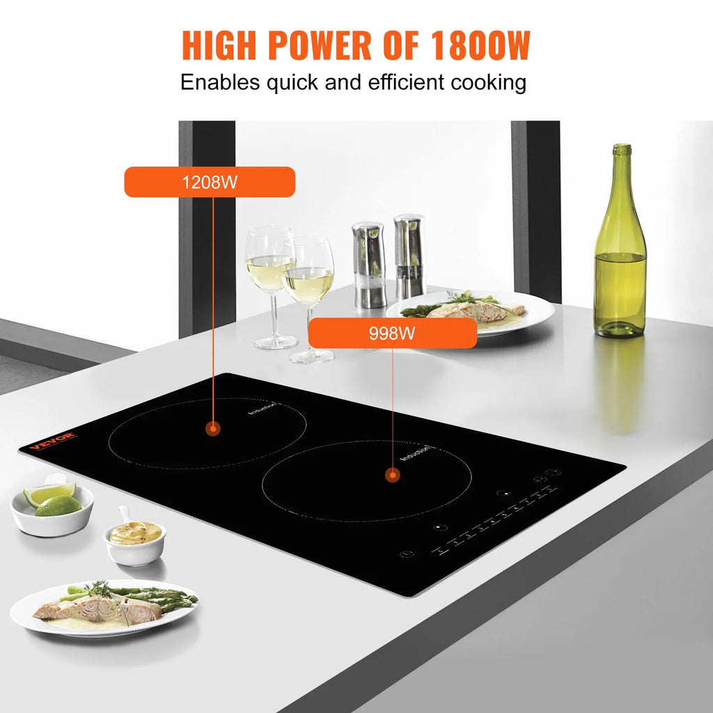 BENTISM 12 inch Electric Cooktop 2 Burners 1800W Stove Top Touch Control
