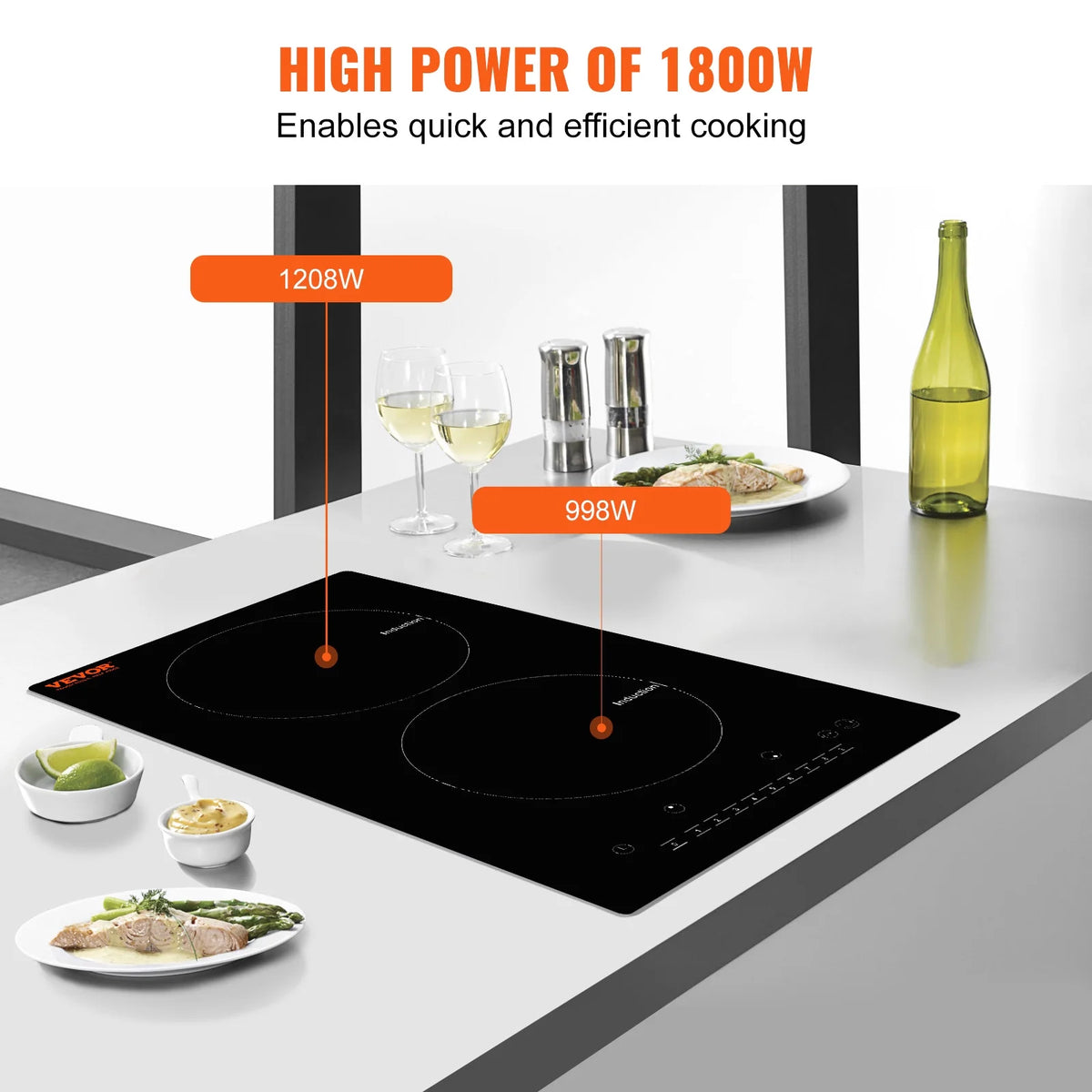 BENTISM 12 inch Electric Cooktop 2 Burners 1800W Stove Top Touch Control