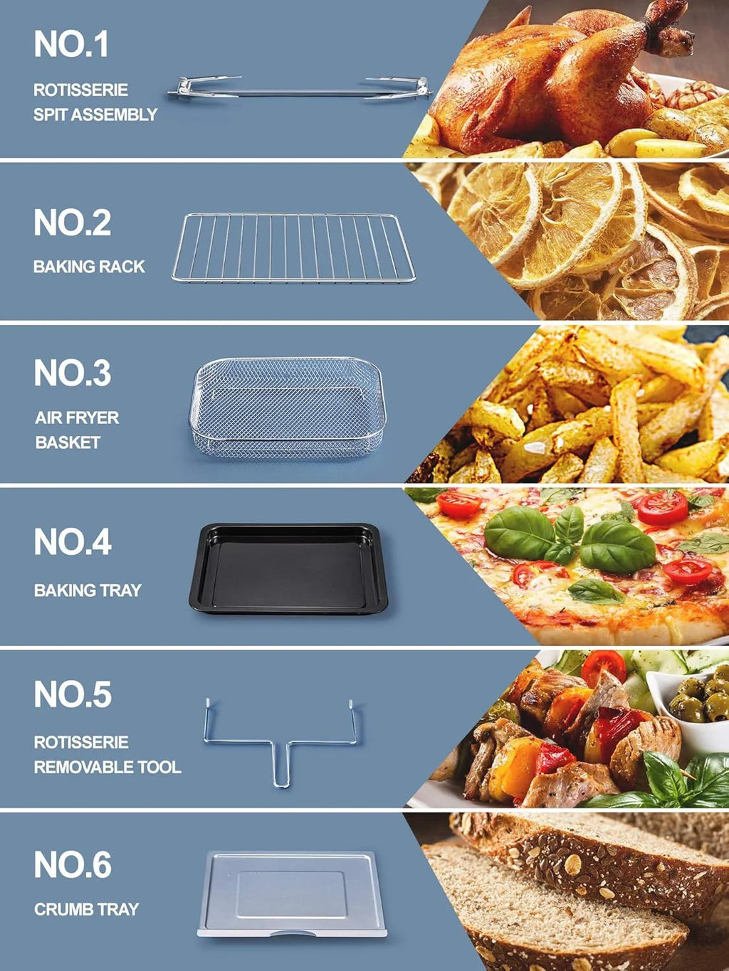 A/C 10-in-1 Air Fryer Oven, 24 Qt Convection Toaster Oven with Rotisserie & Dehydrator, 1700W Oil-Free Cooking, Includes 6 Accessories & 75 Recipes, Black