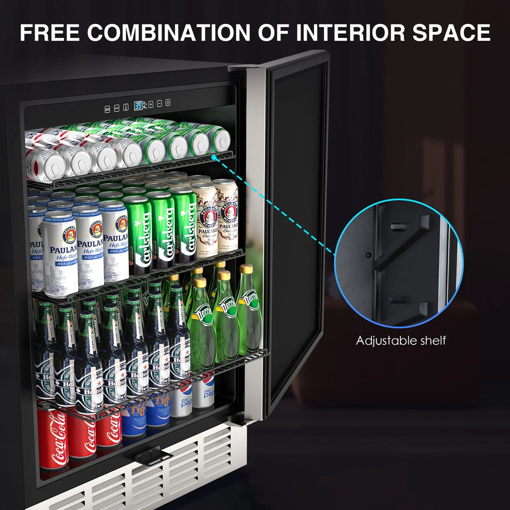 QAUSOU 24 Inch Under Counter Double Drawer Fridge, Weather Proof Stainless Steel Outdoor Beverage Refrigerator for Patio