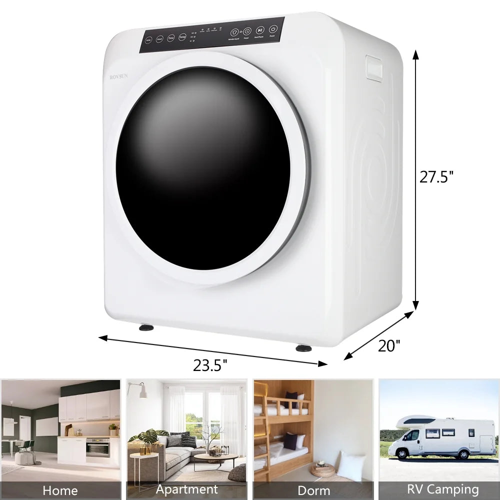 VINGLI Portable Clothes Dryer 3.5 Cu.Ft 1300W White Electric Tumble Dryer