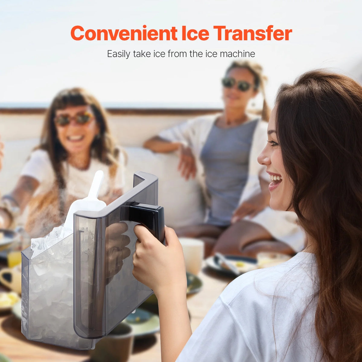 KFFKFF Tabletop Ice Cube Machine, Produces 32 Ice Cubes in 15 Minutes, 46lbs Daily Output, Self-Cleaning and Portable, Easy Ice Transfer, 3 Different Ice Cube Sizes, Ideal for Home, Kitchen, Office