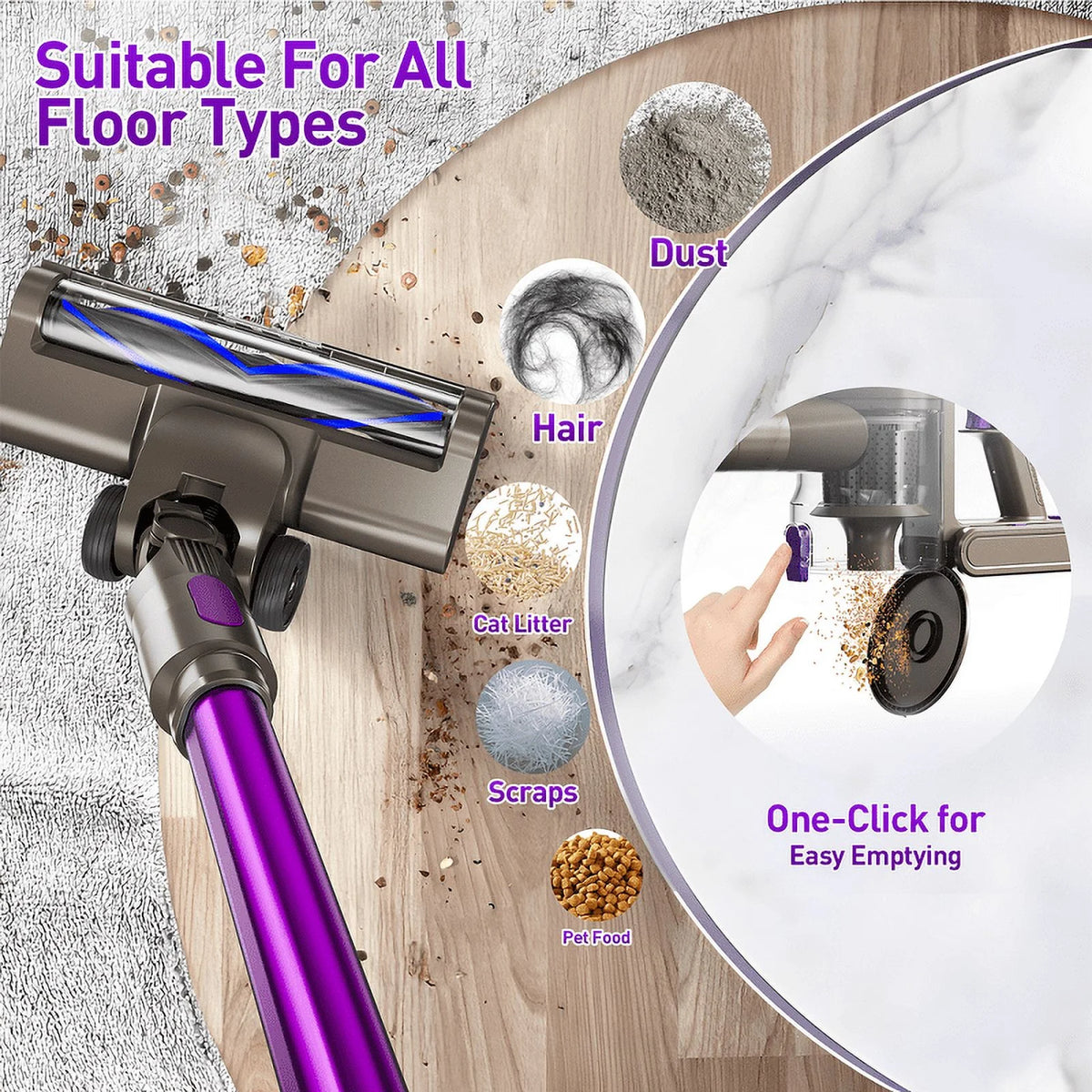 KANFUAQ Cordless Stick Vacuum Cleaner 38KPA 50Mins 2200mAh Lightweight for Home Pet Hair Carpet Hard Floor