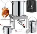 30QT Stainless Steel Turkey Fryer Kit, Stainless Steel Stand with 55,000BTU Propane Burner Stove, Waterproof Cover & Skimmer, Turkey Deep Fryer Pot, Outdoor Fish Fryer, Crawfish Boiler