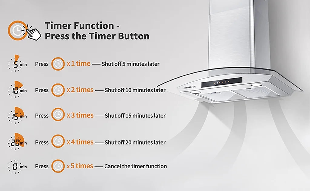 CIARRA Wall Mount Range Hood 30 inch with Tempered Glass 450 CFM Kitchen Vent Hood Ductless Ducted Convertible CAS50275