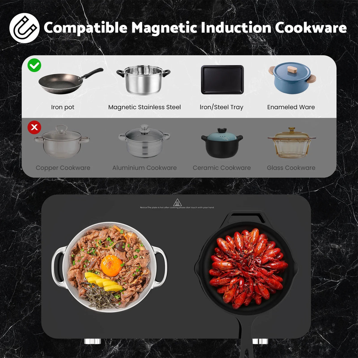 Advwin Double Induction Cooktop Burner, 1800W Portable Induction Cooktop with 8 Temperature & Power Levels, Timer, Child Lock, Independent 2 Burner Control, Ultra-Thin Design