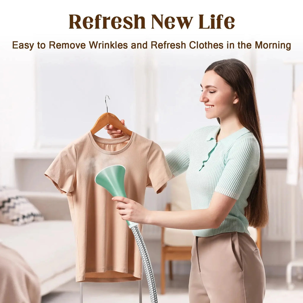 Advwin 2000W Standing Garment Steamer with 10 Steam Levels, 2.7L Tank for 90 Min Steam, Dual Rod Adjustable Height, Vertical & Flat Ironing with Accessories (Green)