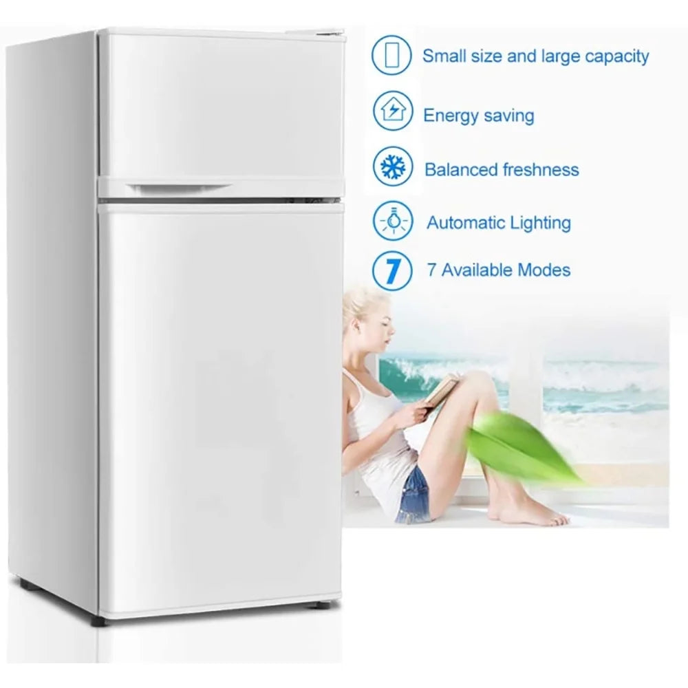 Canddidliike 2 Doors Cold-rolled Sheet Compact Refrigerator-White, Fridge with Freezer, Fridge, Adjustable Thermostat