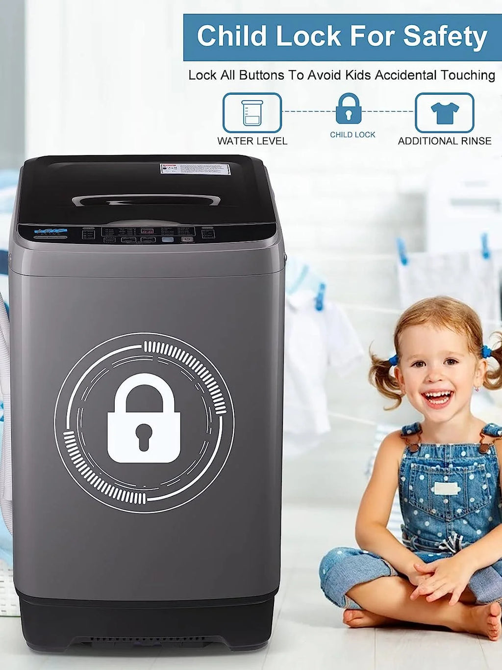 17.7 lbs Full Automatic Washing Machine with LED Display Compact Washing Machine with Drain Dump, 10 Wash Programs and 8 Water Levels Ideal for Dorms, Apartments, Grey