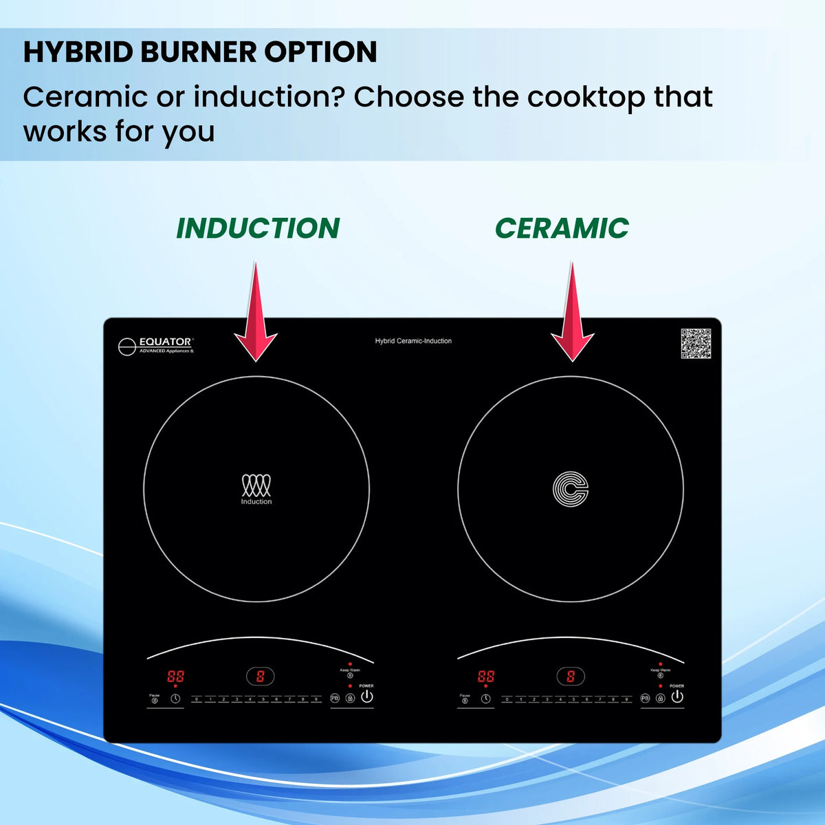 Equator 20" Electric Hybrid CERAMIC-INDUCTION 2 Burner Cooktop with 9 Power 110V