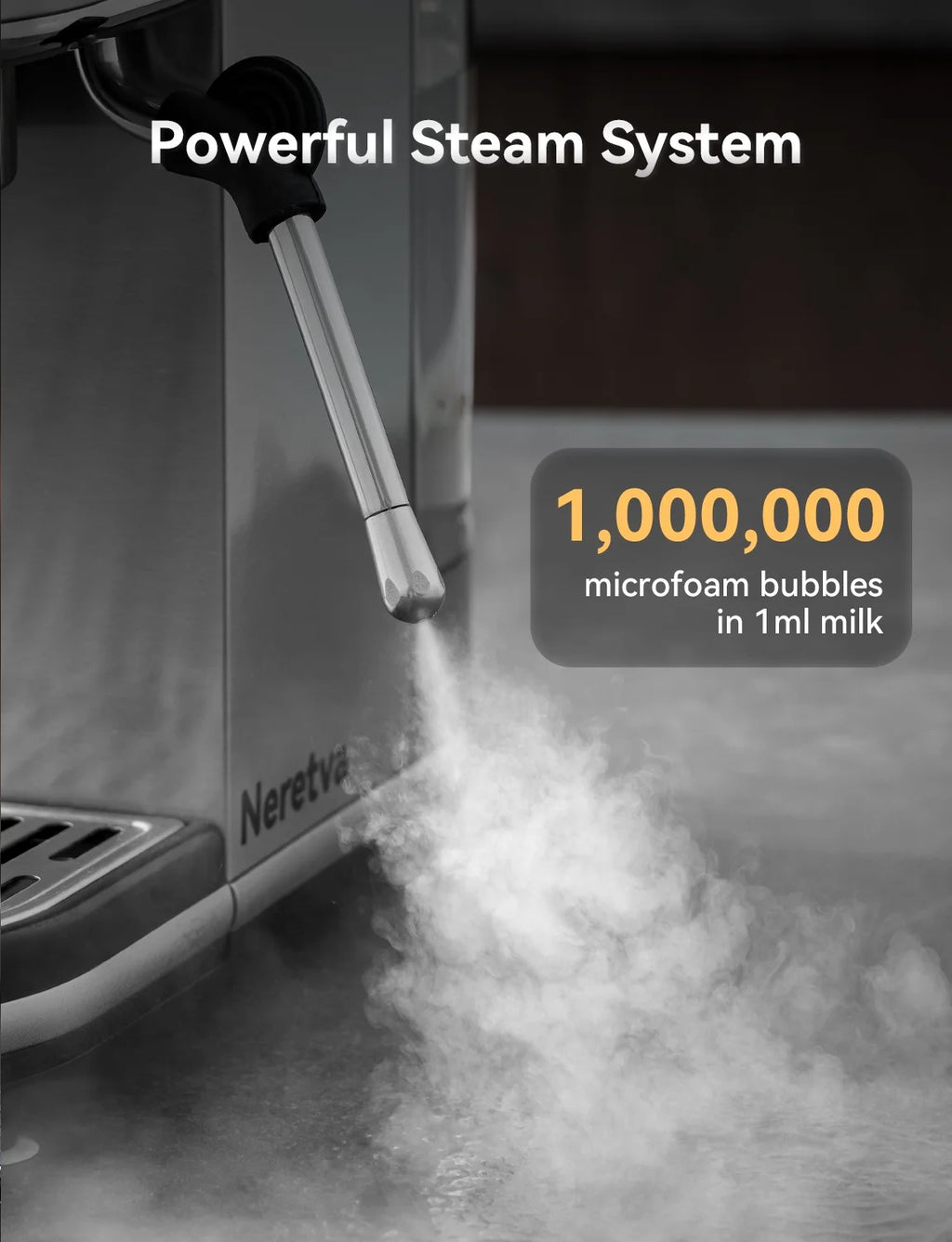 Neretva Espresso Machine 15 Bar Professional Espresso Maker with Milk Frother Steam Wand, Cappuccino & Latte Machine, Espresso Coffee Machine for Home- Stainless Steel