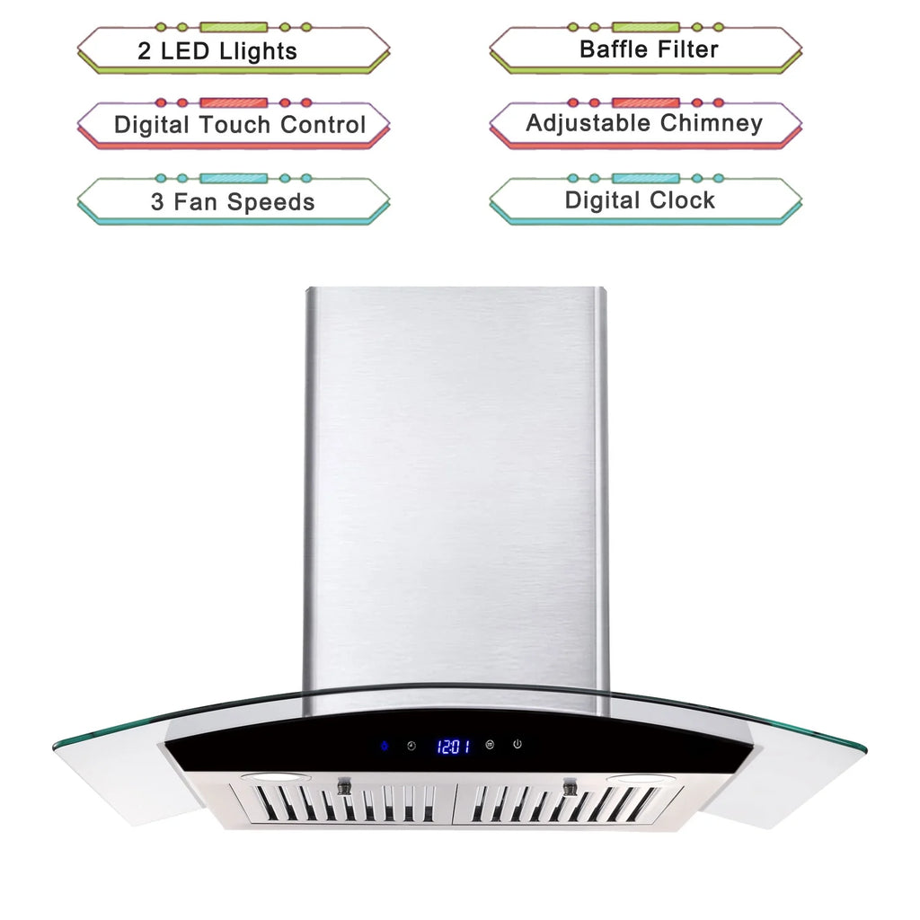 Joeaonz 30-Inch Wall Mount Range Hood with 3-Speed Ventilation and Dishwasher-Safe Filters, 700 CFM, 120V