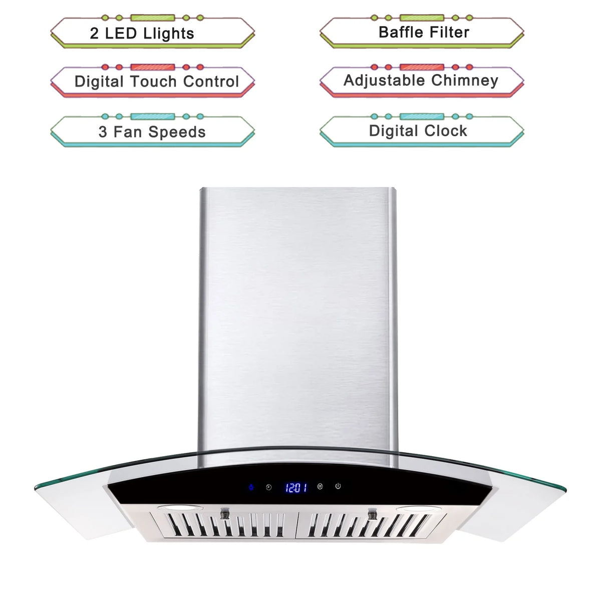 Joeaonz 30-Inch Wall Mount Range Hood with 3-Speed Ventilation and Dishwasher-Safe Filters, 700 CFM, 120V