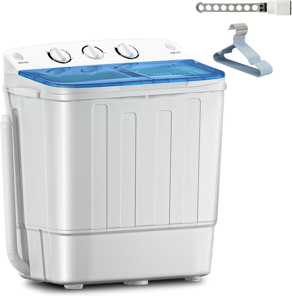 Dimedeal Portable 18lbs Twin Tub Mini Washing Machine, 11lbs Washer & 7lbs Spinner with Drying Rack & Hangers
