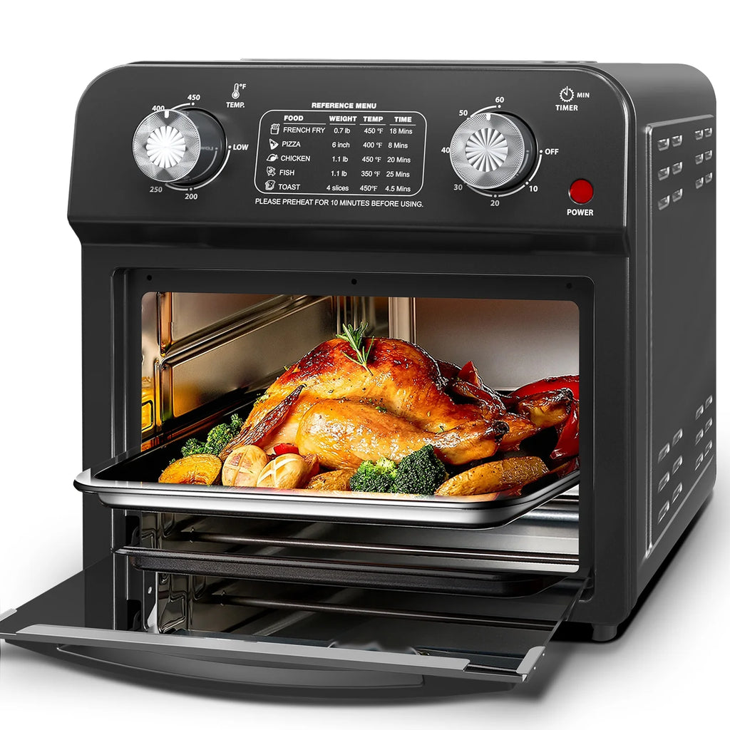 PlumChef 13 Quart 4 Slices Air Fryer Convection Toaster Oven, 1500W, 7 in 1 Multifunction with Roast, Bake, Grill, Broil, Toast, Dehydrate, Defrost, Stainless Steel