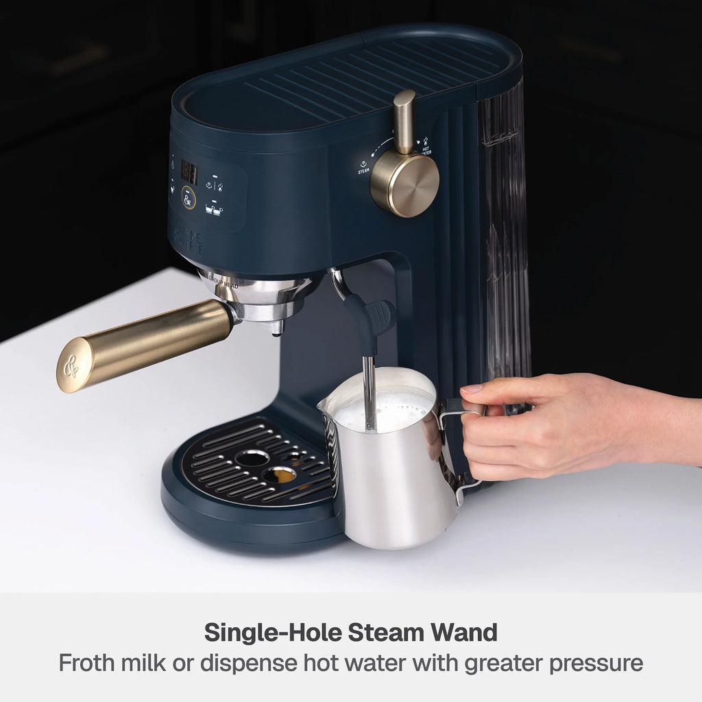 Thyme & Table Barista Mini Espresso Machine with 15-Bar Pressure and Steam Wand, Sand White