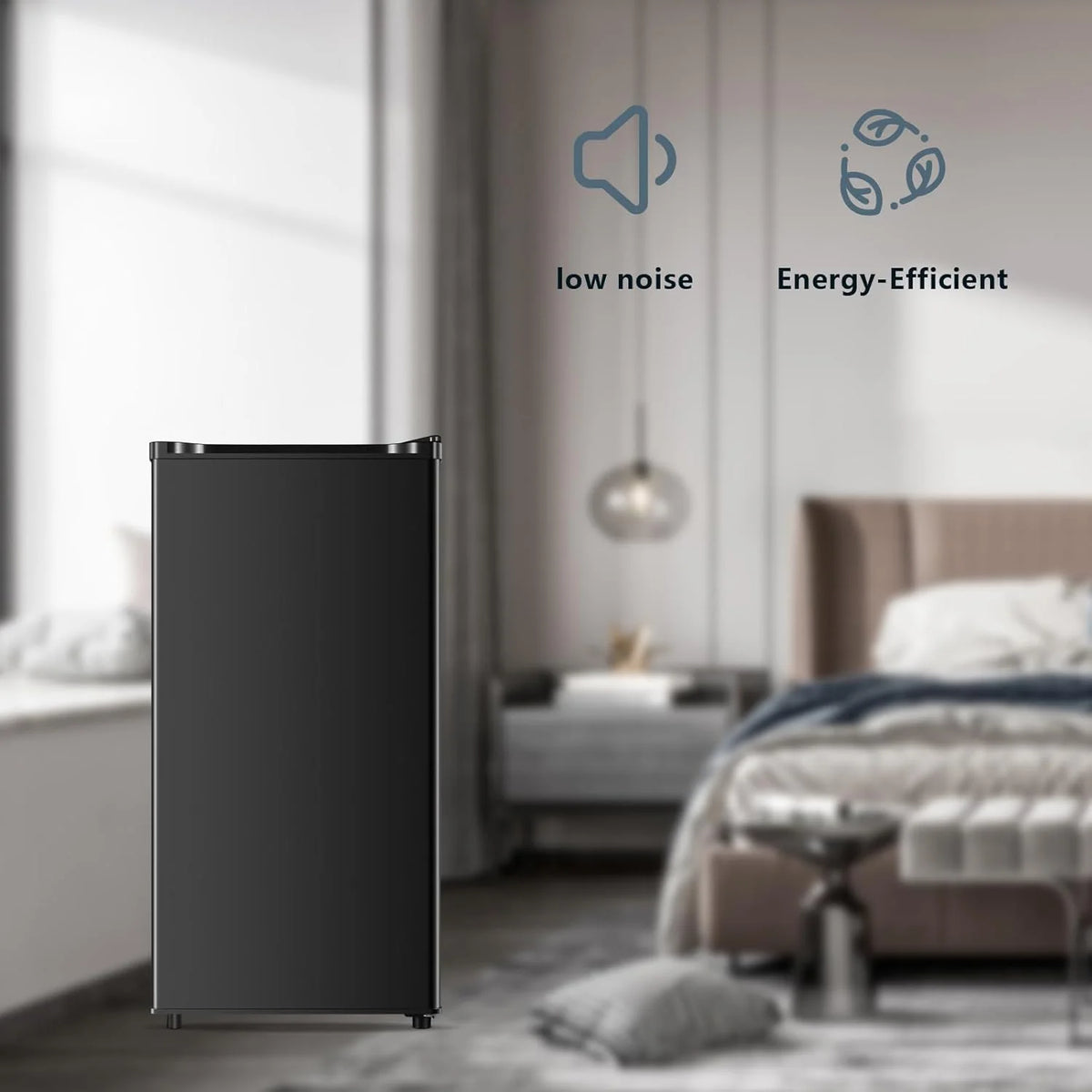 Seaoola Mini Fridge with Freezer, Single Door 4.4 Cu.Ft, Compact Mini Refrigerator, LED Light, Adjustable Thermostat, Removable Glass Shelves, Small Refrigerator for Dorm/Office/Bedroom(Black)