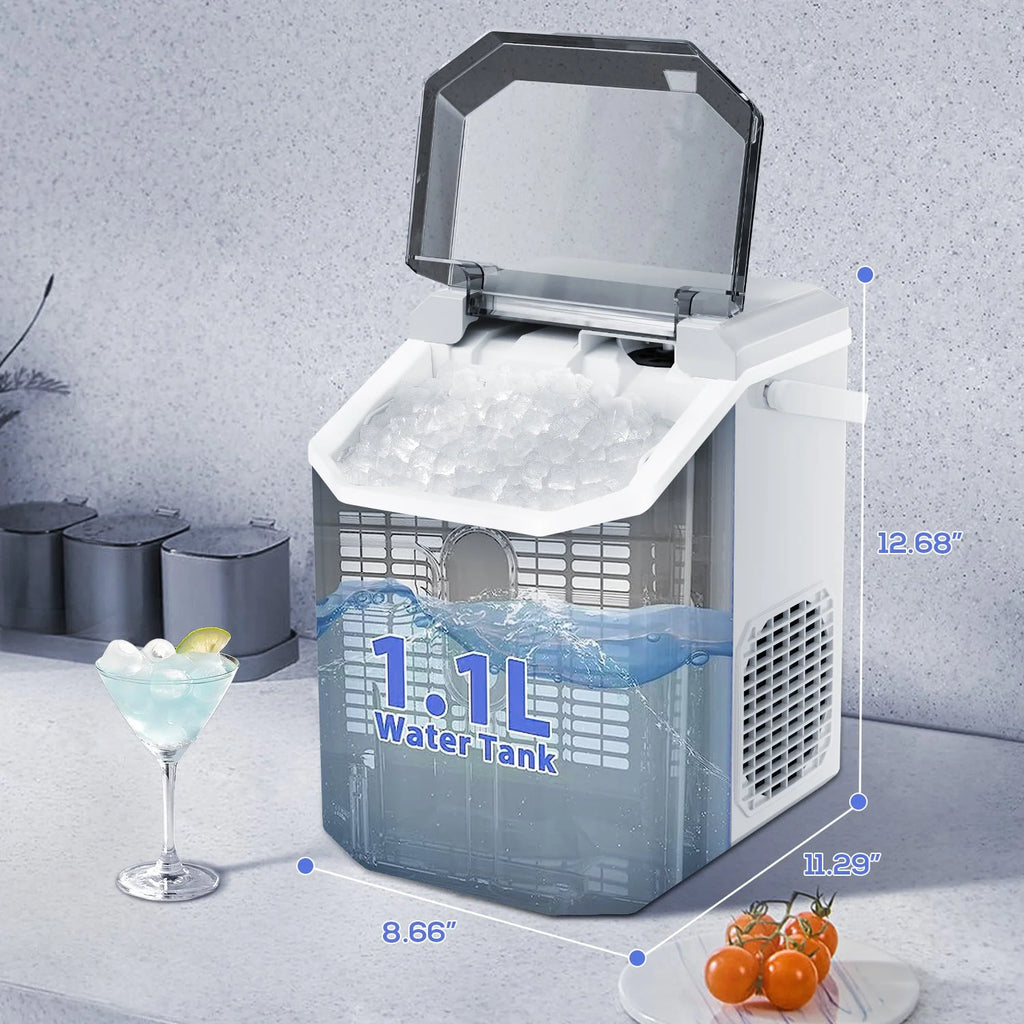 LHRIVER Countertop Nugget Ice Maker, 35Lbs/24H, Soft Chewable Ice, Ice Scoop, Self-Cleaning, White