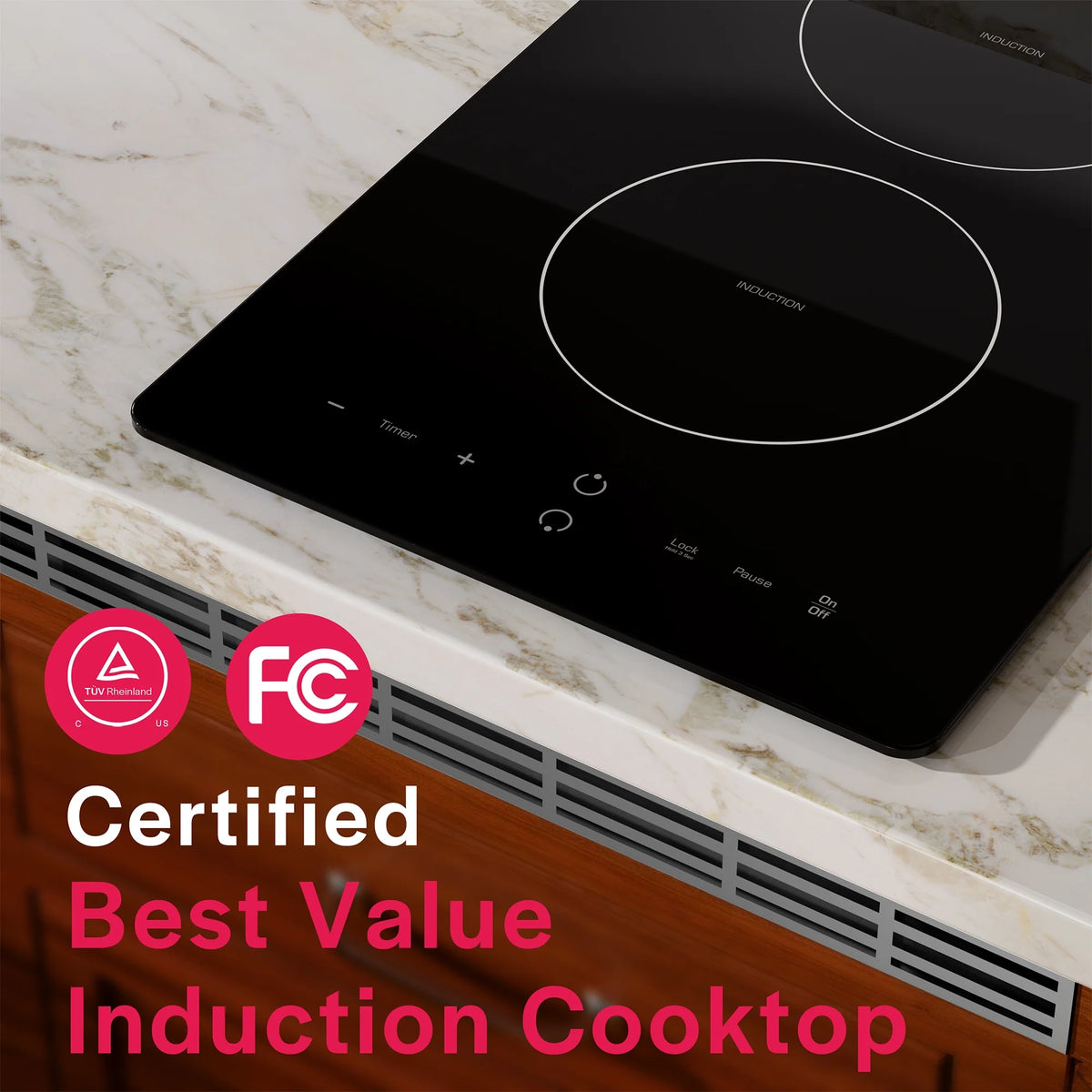 Empava Electric Stove Induction Cooktop Vertical with 2 Burners Vitro Ceramic Smooth Surface Glass in Black 120V