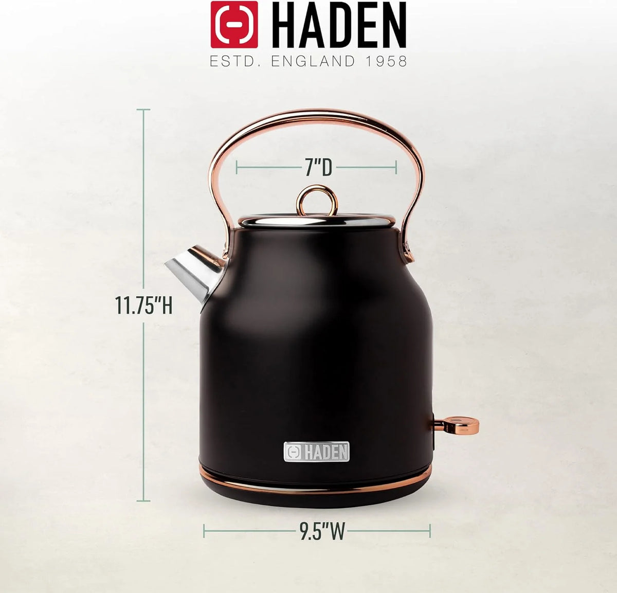 Heritage 1.7L Stainless Steel Electric Water Tea Kettle, Black & Copper