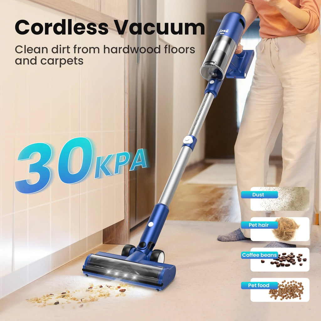 INSE Lightweight Cordless Vacuum with 30Kpa Powerful Suction & 60 Mins Runtime, Stick Vacuum  for Carpet, Tile, Pet Hair, Hardwood Floors