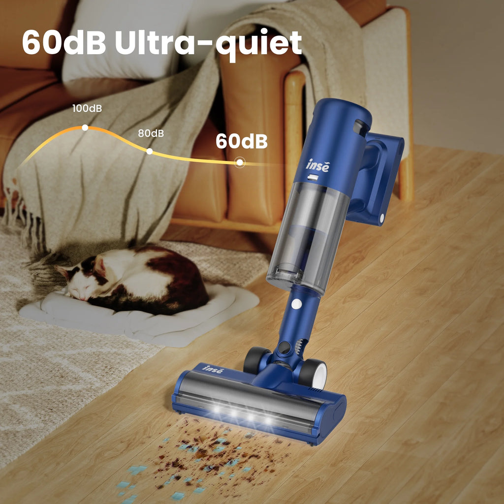 INSE Lightweight Cordless Vacuum with 30Kpa Powerful Suction & 60 Mins Runtime, Stick Vacuum  for Carpet, Tile, Pet Hair, Hardwood Floors