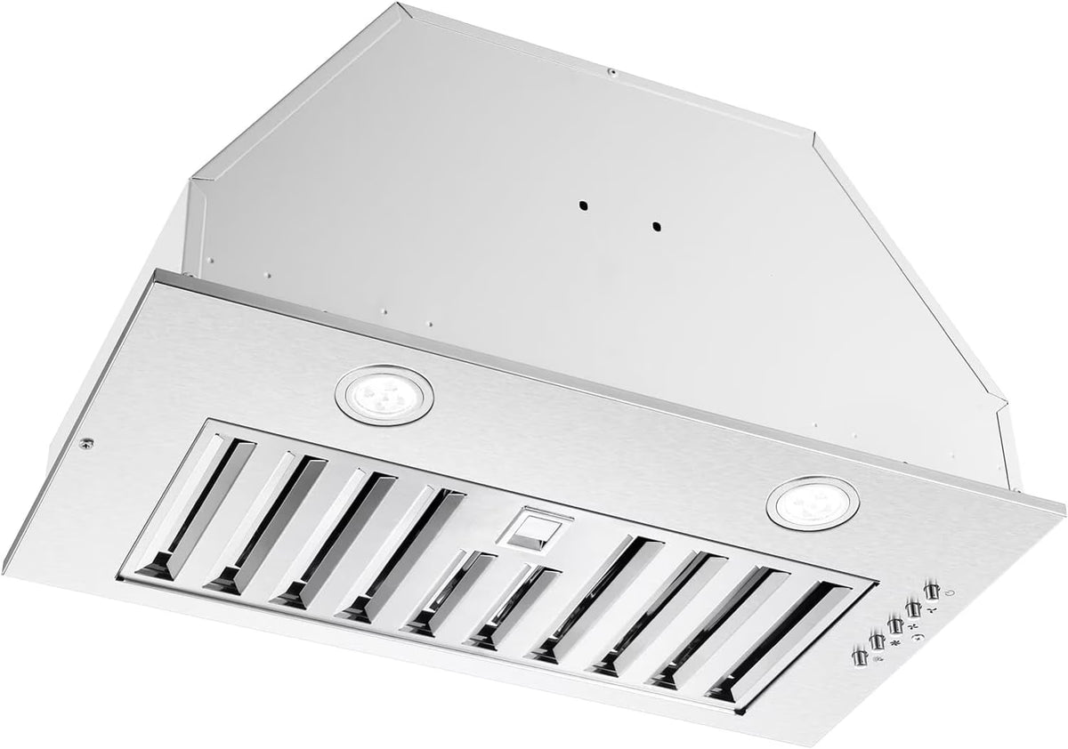 20 inch Range Hood Built-in 800CFM Stainless Kitchen Vent Exhaust 3-Speed with Led Bulb Filters 120V