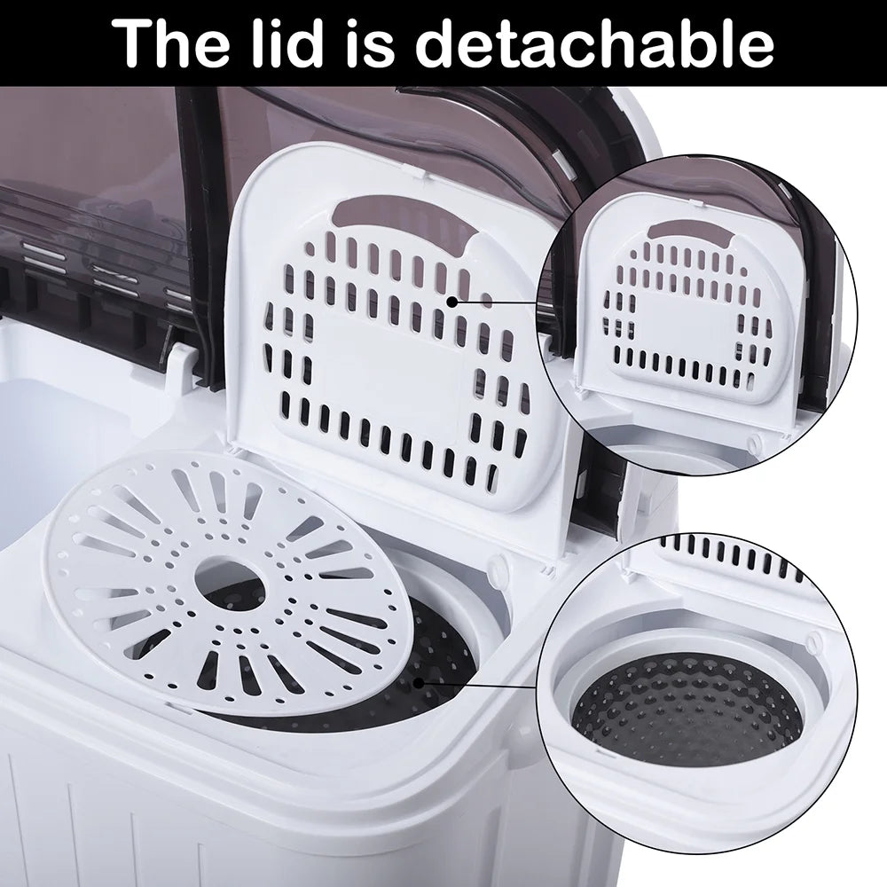 Compact Portable Washing Machine,Mini Compact Twin Tub with Built-in Drain Pump Washer 14.3Lbs Semi-automatic Spinner