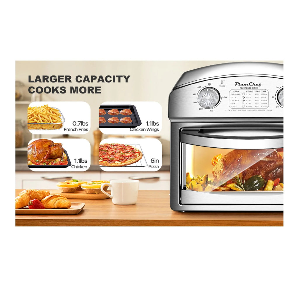 12.5 Quart 7-in-1 Convection Toaster Oven, 1500W, Stainless Steel, with 5 Pre-Set Menus �C Roast, Bake, Grill, Broil, Toast, Dehydrate & Defrost, Silver