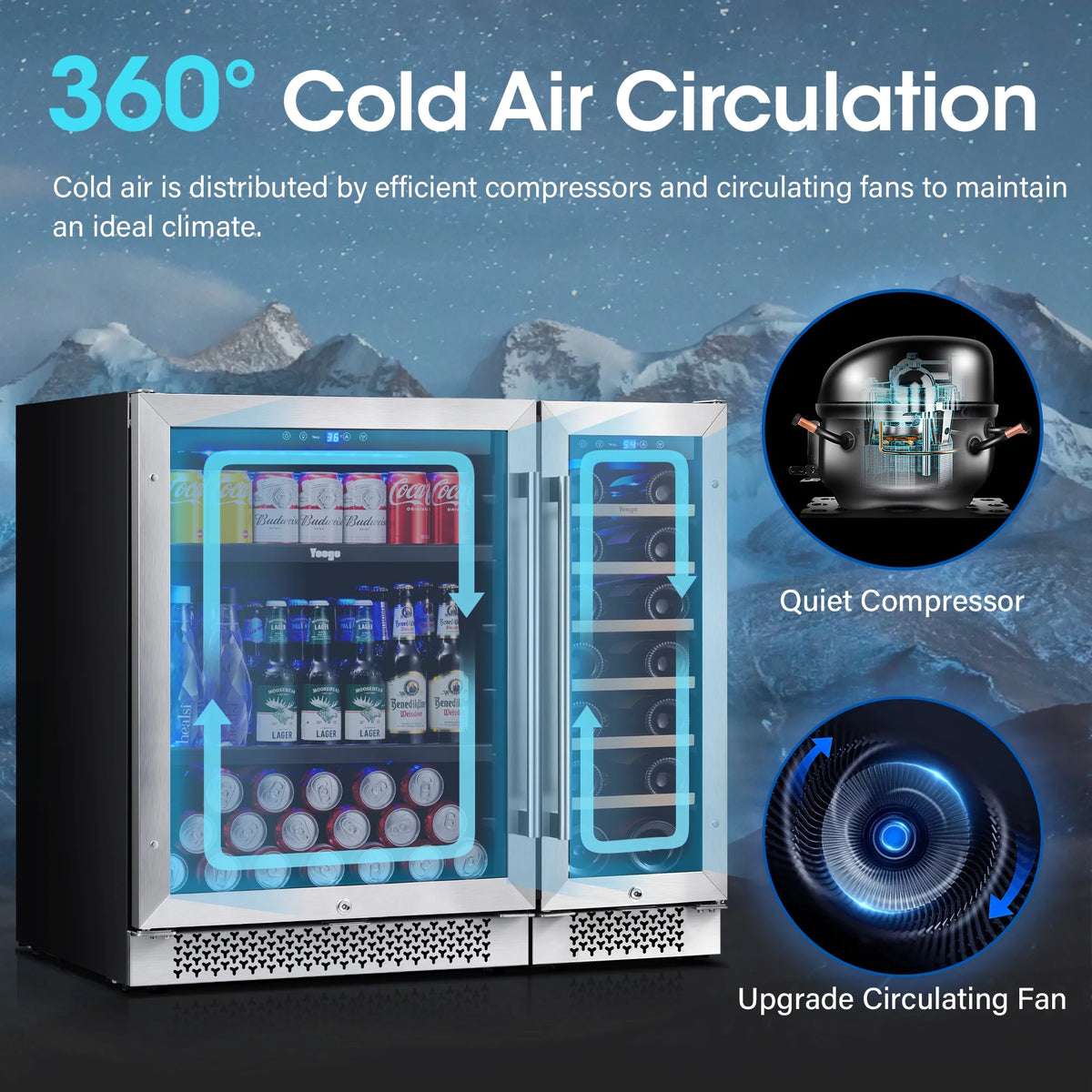 Yeego 30" Wine and Beverage Refrigerator,Two 15" Wine and Beverage Cooler Under Counter or Freestanding, Hold 33 Bottles and 80 Cans(Two Pack)