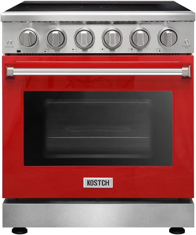 30 inch Professional Electric Range with 5 Heating Elements Cooktop, 4.55 Cu. Ft. Convection Oven Capacity, Smooth Glass Top, in Stainless Steel, KOS-30RE06H (Stainless Steel)