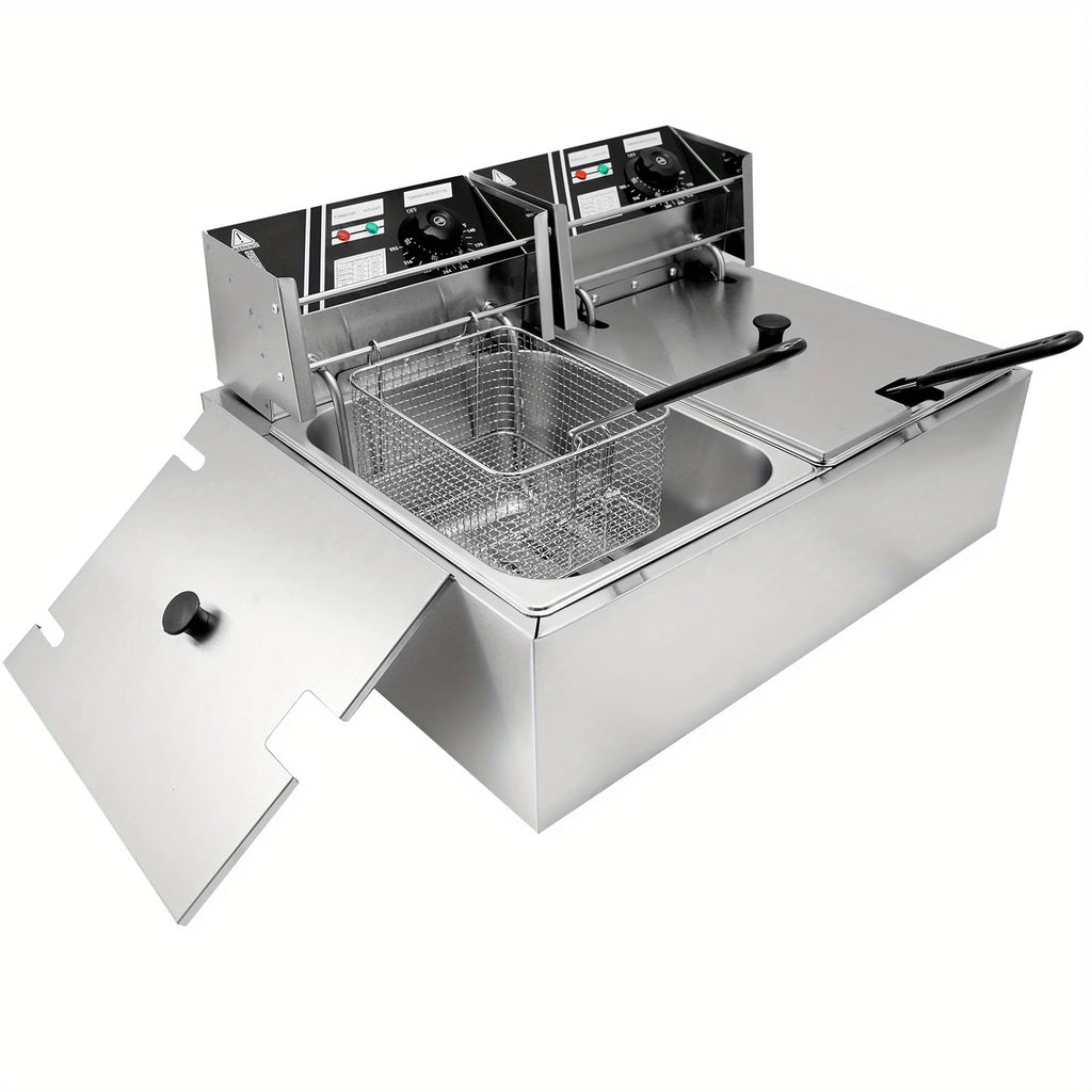 12L Stainless Steel Commercial Electric Deep Fryer - Large Capacity Countertop Fryer with Removable Tank and Lid for Easy Cleaning - Perfect for Restaurants, Cafes, and Home Use