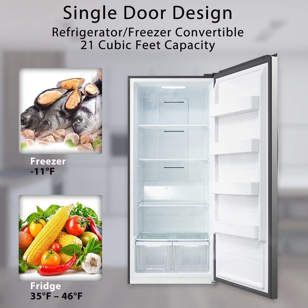 Smad Upright Freezer, Standup 21 Cu ft  Frost Free with Drawers Stainless Steel Standing Convertible Refrigerator for Garage Kitchen Use