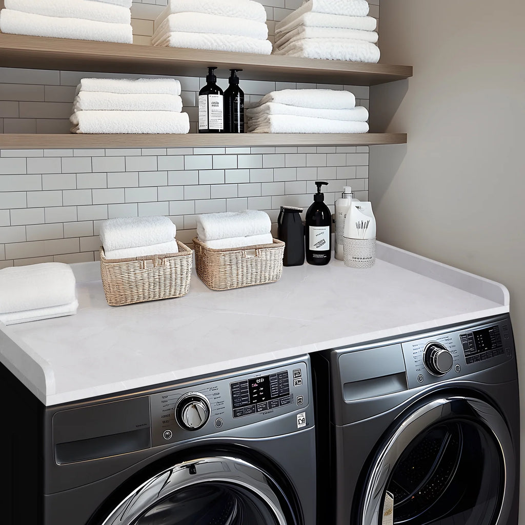 Kaboon Washer Dryer Countertop with Edge Rails, 27.5" x 54", Light Walnut