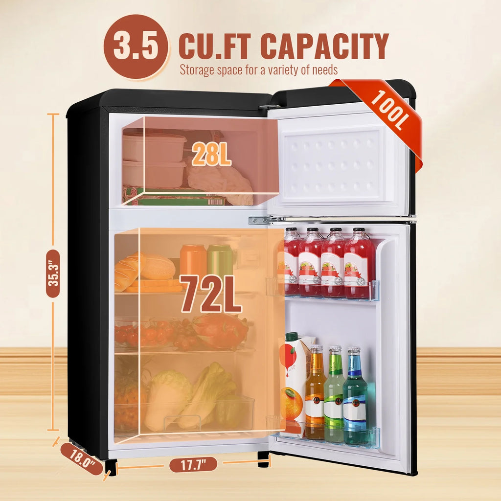 DEMULLER Mini Fridge with Freezer Small Refrigerator Double Door Drinks Holder for Office Black New