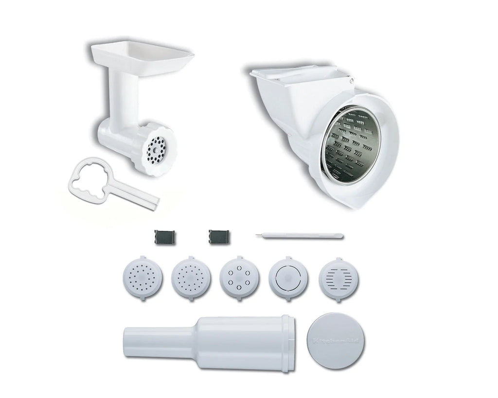 KitchenAid KGSSA Stand Mixer Attachment with Food Grinder, Rotor Slicer, Shredder and Sausage Stuffer, White