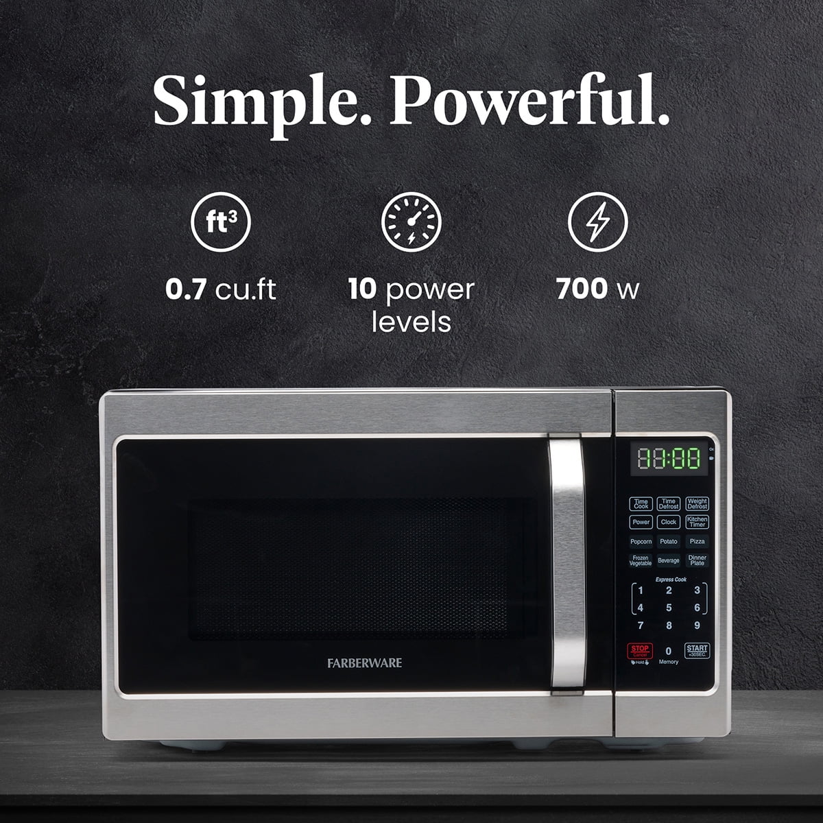 Farberware 1.1 Cu. Ft. 1000-Watt Compact Microwave Oven, Black