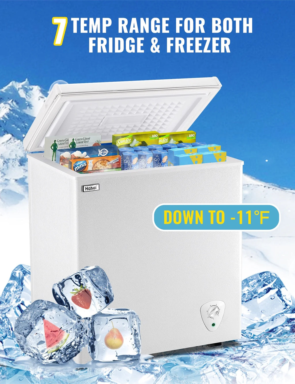 WANAI 3.5 Cu.ft Chest Freezer Small Deep Freeze with 7 Gears Temp Control Office Dorm Kitchen White